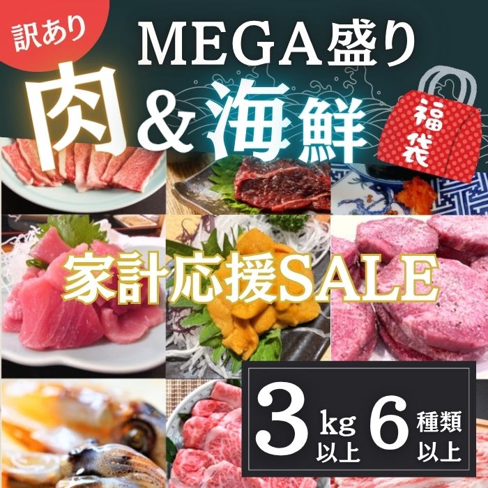 【家計応援SALE】肉&海鮮 MEGA福袋 3kg6種　フードロス削減キャンペーンサムネイル