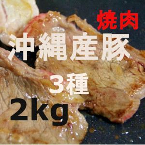 ★沖縄県産豚2kg　焼肉用3種10人前(ロース800g肩ロース800gもも400g)真空パックサムネイル