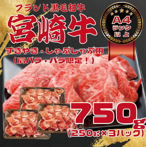 【内閣総理大臣賞4連覇受賞　黒毛和牛!宮崎牛!スライス!A4等級以上!250g×3PC!】とろける食サムネイル