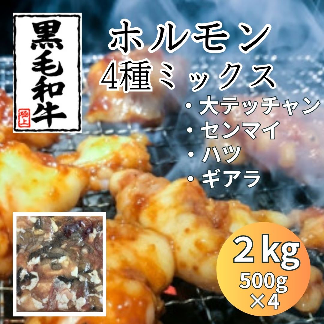 黒毛和牛 4種ミックスホルモン　2kg(500g×4パック)サムネイル