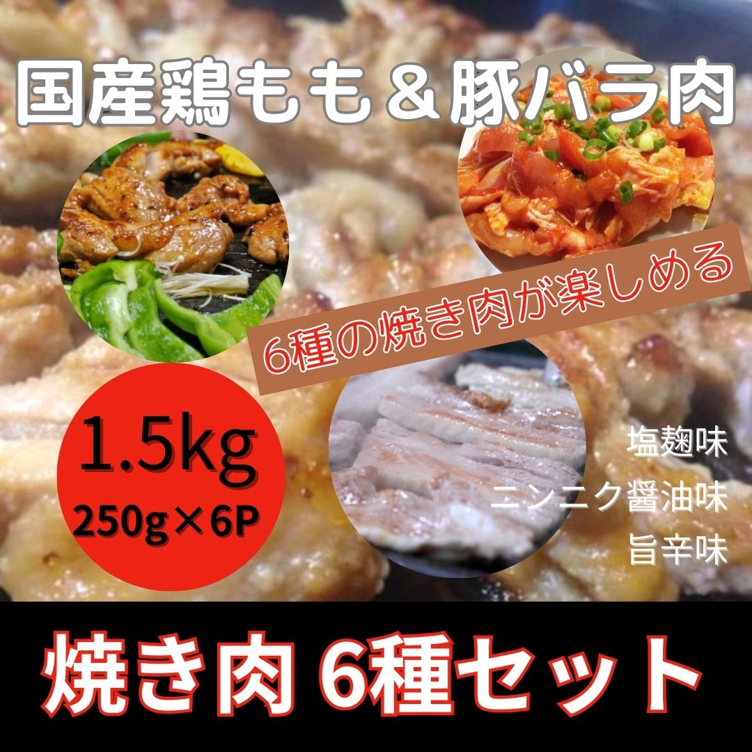 焼き肉6種の味【1.5kg詰合せ】セット(鶏&豚:塩麹・にんにく醤油・旨辛)サムネイル