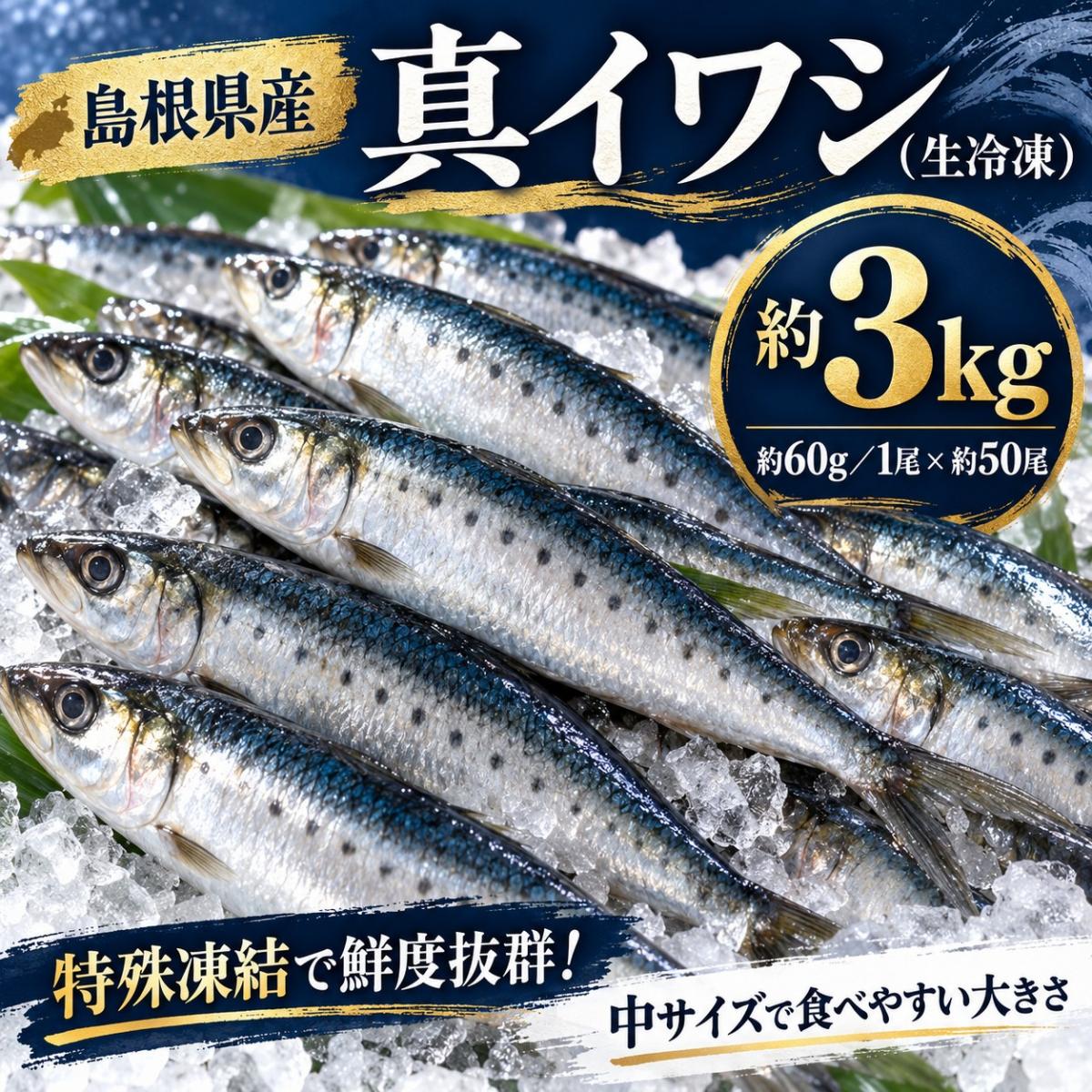 【数量限定】島根県産 真いわし 3kg(約60g×約50尾)サムネイル