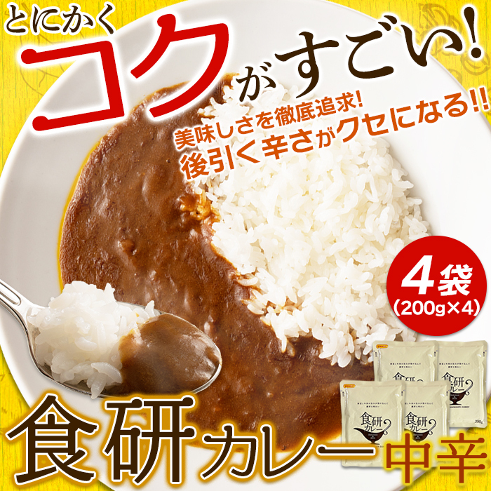  【ゆうパケット出荷】20種類以上のスパイス使用!美味しいレトルト食研カレー4食(200g×4袋)サムネイル